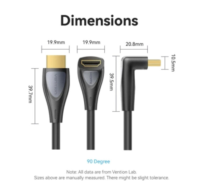 Кабель мультимедійний HDMI-A Male to Male 4K HD Right Angle Cable 90 Degree 1M Black Vention (ALRBF)