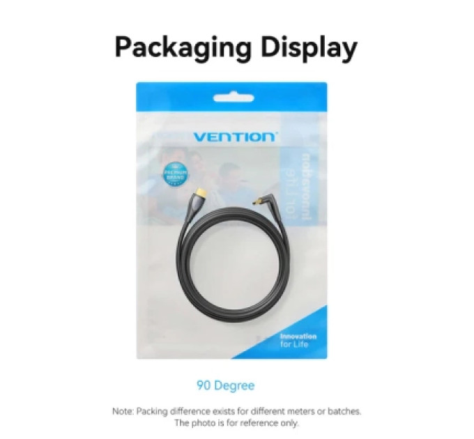 Кабель мультимедійний HDMI-A Male to Male 4K HD Right Angle Cable 90 Degree 2M Black Vention (ALRBH)