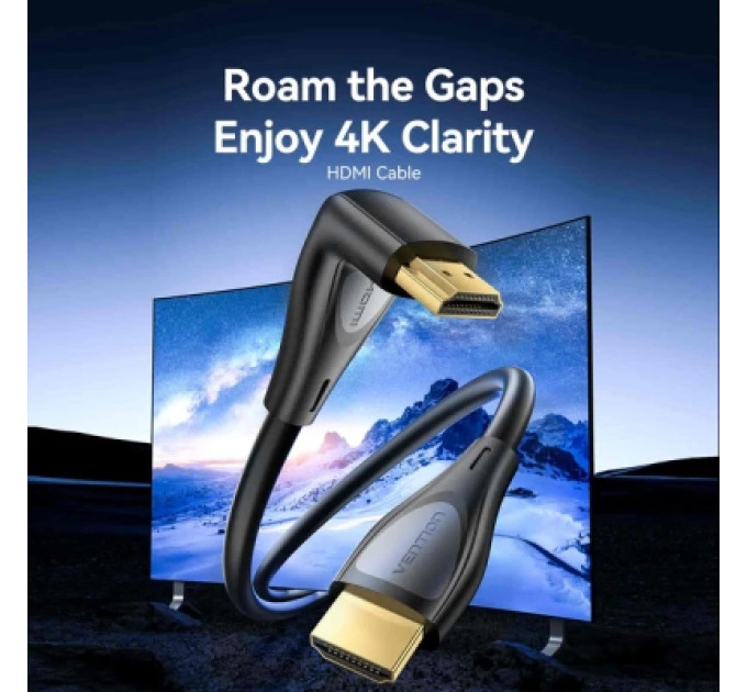Кабель мультимедійний HDMI-A Male to Male 4K HD Right Angle Cable 90 Degree 2M Black Vention (ALRBH)