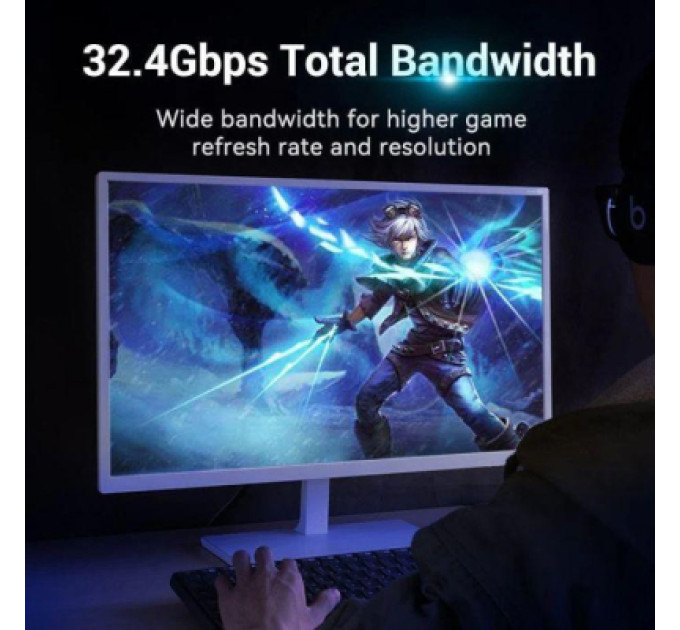 Кабель мультимедійний Fabric Braided DP 2.1 Male to Male 80G HD Cable 1.5M Gray Aluminum Alloy Type Vention (HGCHG)