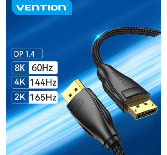 Кабель мультимедійний Fabric Braided DP 2.1 Male to Male 80G HD Cable 1.5M Gray Aluminum Alloy Type Vention (HGCHG)
