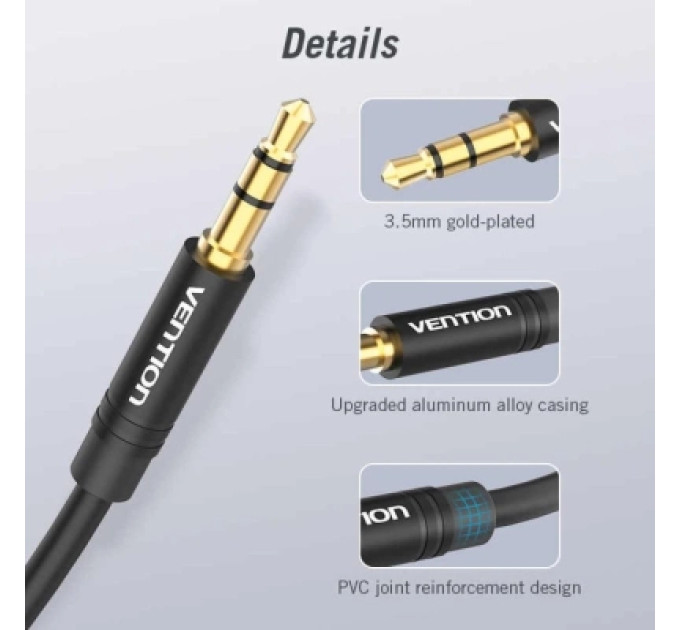Кабель мультимедійний 3.5mm Male to 2*3.5mm Female Stereo Splitter Cable 0.3M Black Metal Type Vention (BBWBY)