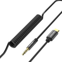 Кабель мультимедійний Type-C to 3.5mm Male Spring Audio Cable 1M Black Metal Type Vention (BGABF)