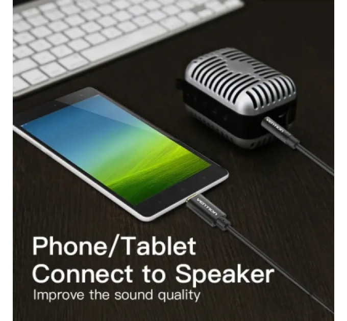 Кабель мультимедійний Type-C to 3.5mm Male Spring Audio Cable 1M Black Metal Type Vention (BGABF)