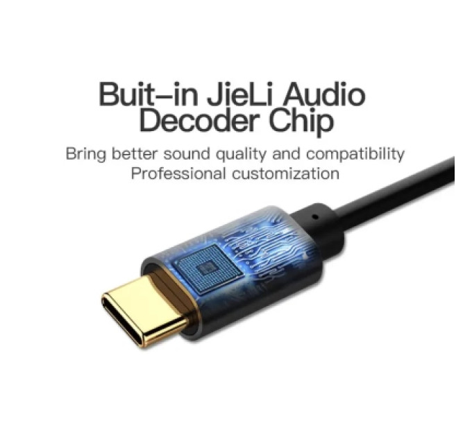 Кабель мультимедійний Type-C to 3.5mm Male Spring Audio Cable 1M Black Metal Type Vention (BGABF)