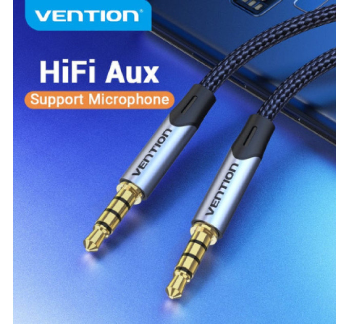 Кабель мультимедійний TRRS 3.5MM Male to Male Aux Cable 0.5M Gray Vention (BAQHD)