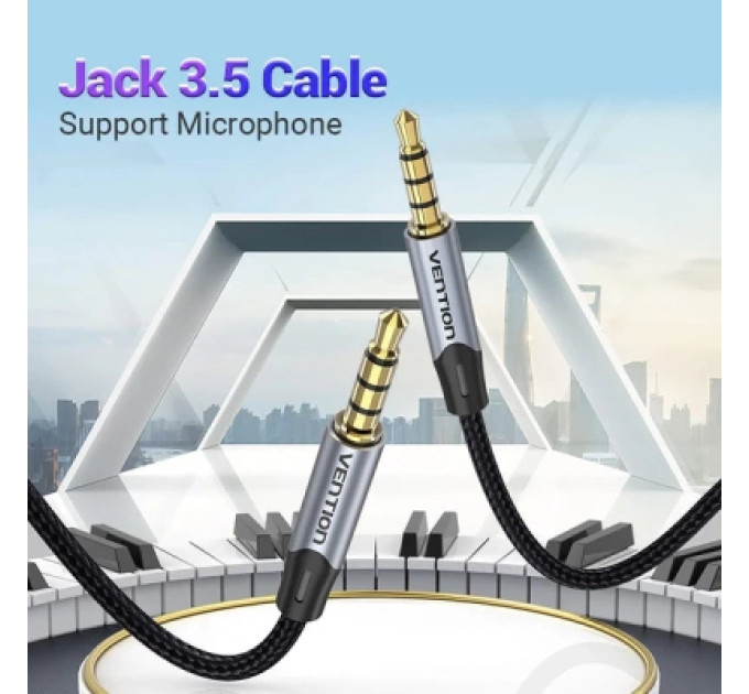 Кабель мультимедійний TRRS 3.5MM Male to Male Aux Cable 0.5M Gray Vention (BAQHD)