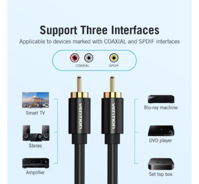 Кабель мультимедійний Coaxial Digital Audio Cable 2M Black Metal Type Vention (VAB-R09-B200)