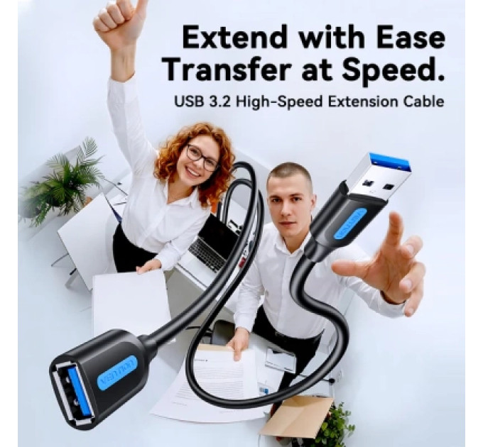 Дата кабель USB 3.2 A Male to A Female Extension Round Cable 0.5M Black PVC Type Vention (CBOBD)
