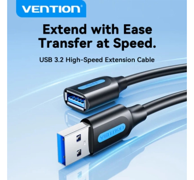 Дата кабель USB 3.2 A Male to A Female Extension Round Cable 0.5M Black PVC Type Vention (CBOBD)