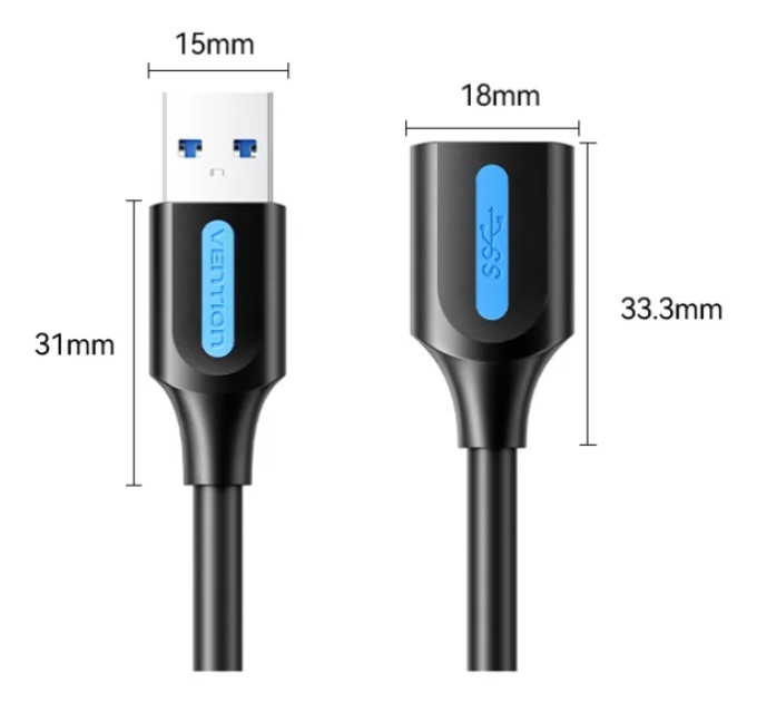 Vention Дата кабель USB 3.2 A Male to A Female Extension Round Cable 1M Black PVC Type Vention (CBOBF)