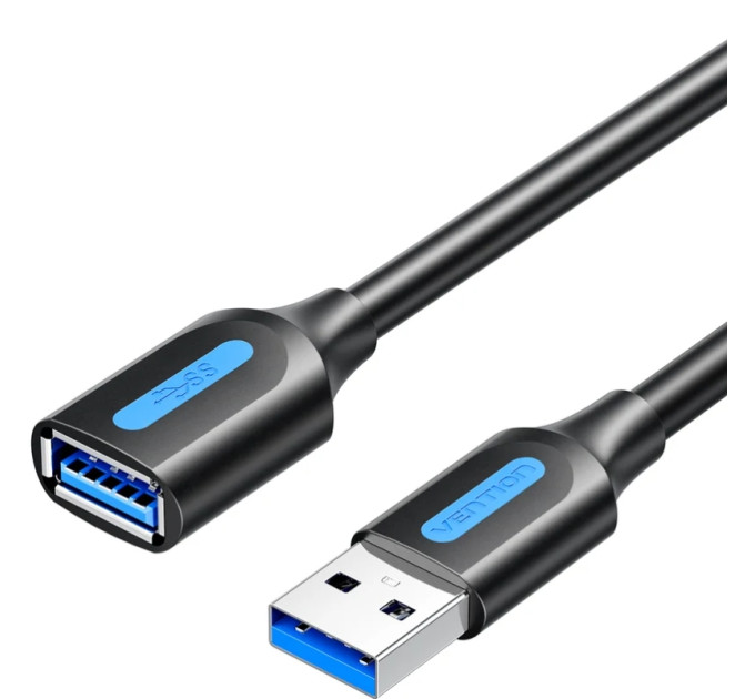 Vention Дата кабель USB 3.2 A Male to A Female Extension Round Cable 1M Black PVC Type Vention (CBOBF)