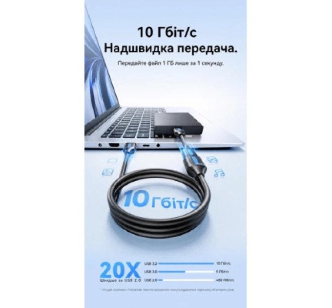 Дата кабель USB 3.2 A Male to A Female Extension Round Cable 1.5M Black PVC Type Vention (CBOBG)