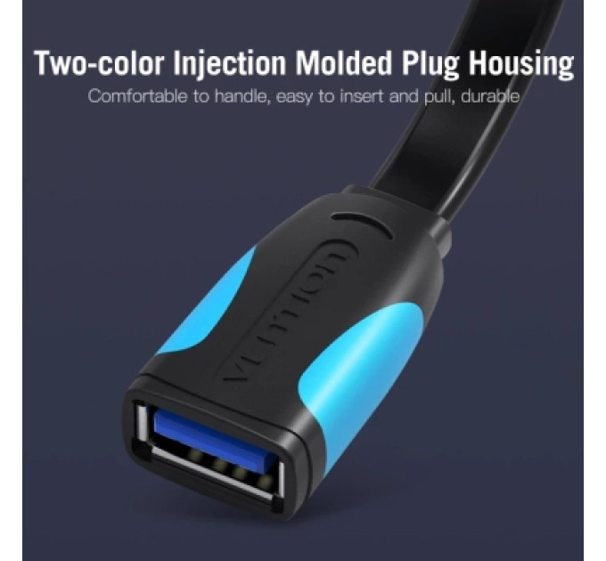Дата кабель Flat USB3.0 Extension Cable 1M Black Vention (VAS-A13-B100)