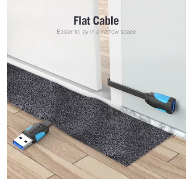Дата кабель Flat USB3.0 Extension Cable 1M Black Vention (VAS-A13-B100)