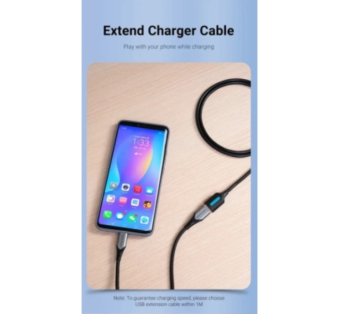 Дата кабель USB 2.0 A Male to A Female Extension Cable 1M black PVC Type Vention (CBIBF)