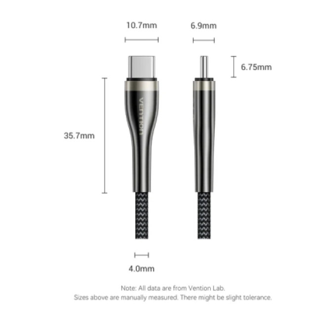 Vention Дата кабель Nylon Braided USB 2.0 C Male to C Male 5A Cable 1.2M Black Zinc Alloy Type Vention (CTYBAV)
