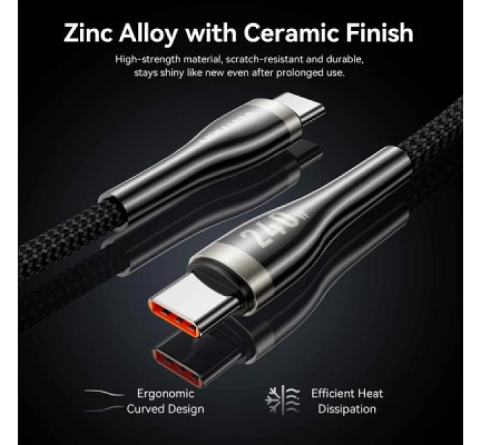 Vention Дата кабель Nylon Braided USB 2.0 C Male to C Male 5A Cable 1.2M Black Zinc Alloy Type Vention (CTYBAV)