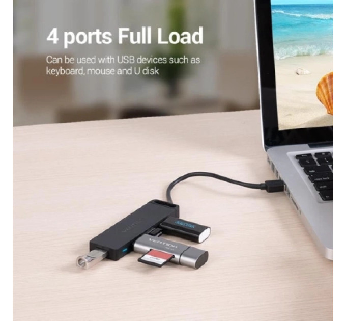Зчитувач флеш-карт 2-in-1 USB 3.0 A Card Reader (SD+TF) Black Dual Drive Letter 0.15M Vention (CLPBB)