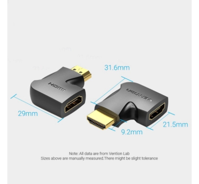 Перехідник HDMI 90 Degree Male to Female Vertical Flat Adapter Black Vention (AIPB0)