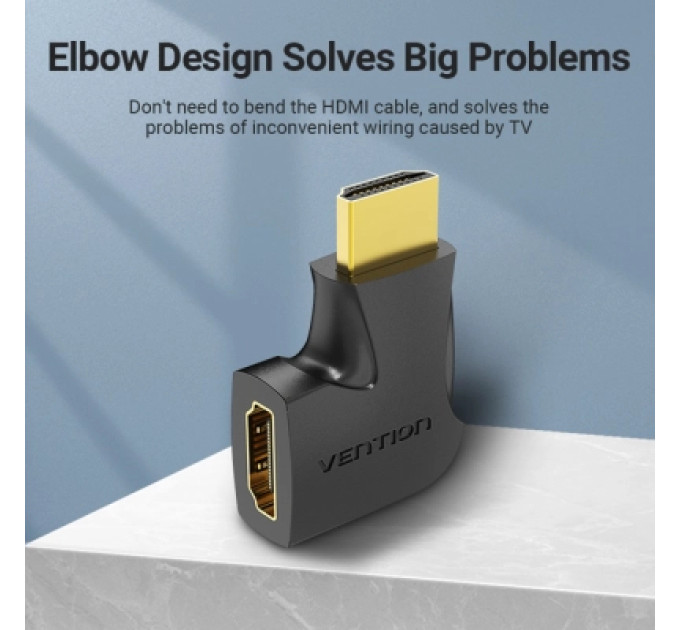 Перехідник HDMI 270 Degree Male to Female Vertical Flat Adapter Black Vention (AIQB0)