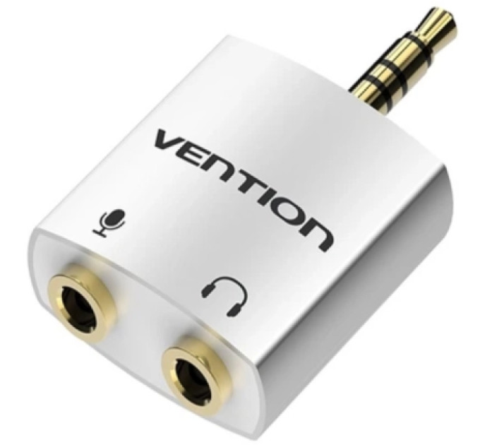 Перехідник 4 Pole 3.5mm Male to 2*3.5mm Female Audio Adapter Silvery Metal Type Vention (BDBW0)
