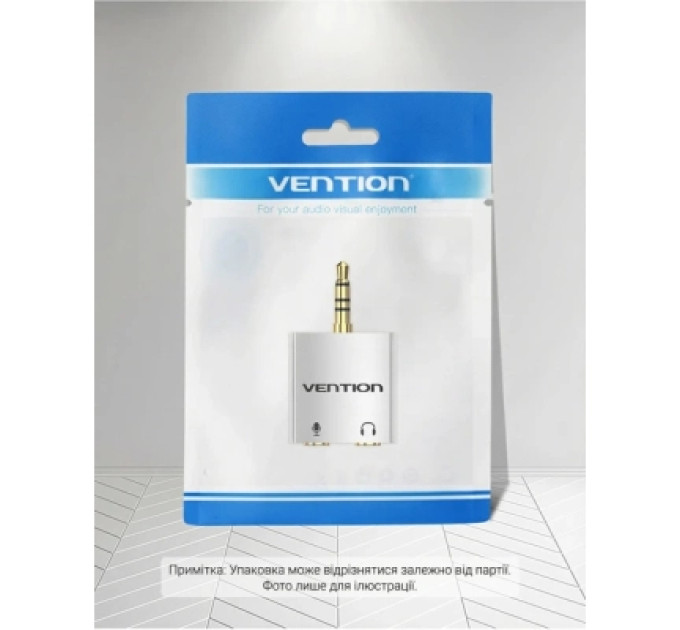 Перехідник 4 Pole 3.5mm Male to 2*3.5mm Female Audio Adapter Silvery Metal Type Vention (BDBW0)