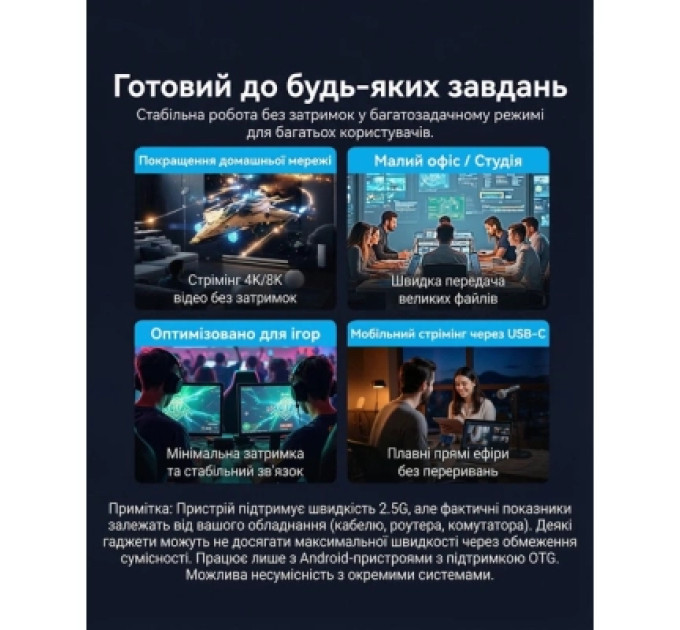 Перехідник USB-C to 2.5 Gigabit Ethernet Adapter 0.15M Gray Aluminum Alloy Type Vention (CFTHB)