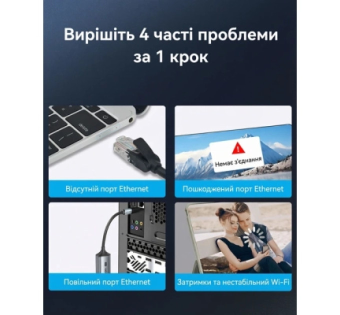 Перехідник USB-C to 2.5 Gigabit Ethernet Adapter 0.15M Gray Aluminum Alloy Type Vention (CFTHB)