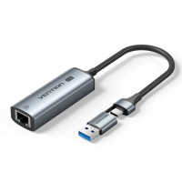 Перехідник USB-C + USB-A to 2.5 Gigabit Ethernet Adapter 0.15M Gray Aluminum Alloy Type Vention (CFUHB)