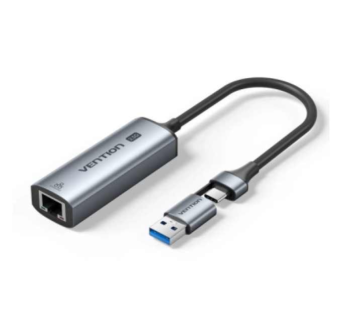 Перехідник USB-C + USB-A to 2.5 Gigabit Ethernet Adapter 0.15M Gray Aluminum Alloy Type Vention (CFUHB)