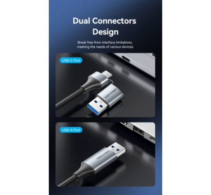 Перехідник USB-C + USB-A to 2.5 Gigabit Ethernet Adapter 0.15M Gray Aluminum Alloy Type Vention (CFUHB)