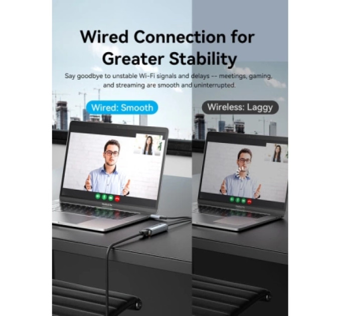 Перехідник USB-C + USB-A to 2.5 Gigabit Ethernet Adapter 0.15M Gray Aluminum Alloy Type Vention (CFUHB)