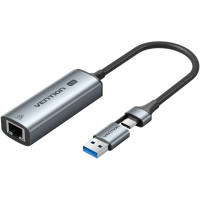 Перехідник USB-C + USB-A to 2.5 Gigabit Ethernet Adapter 0.15M Gray Aluminum Alloy Type Vention (CFUHB)