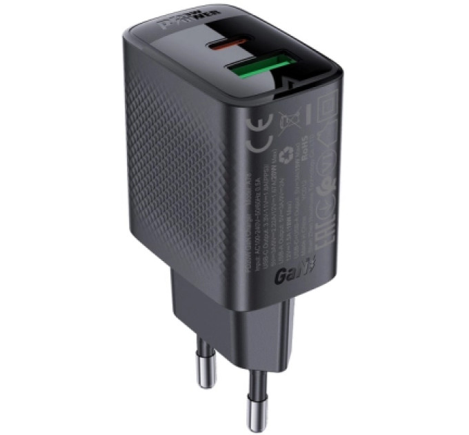 Acefast Зарядний пристрій Acefast A78 1xUSB-C PD20W + 1xUSB-A GaN Black (6974316283256)