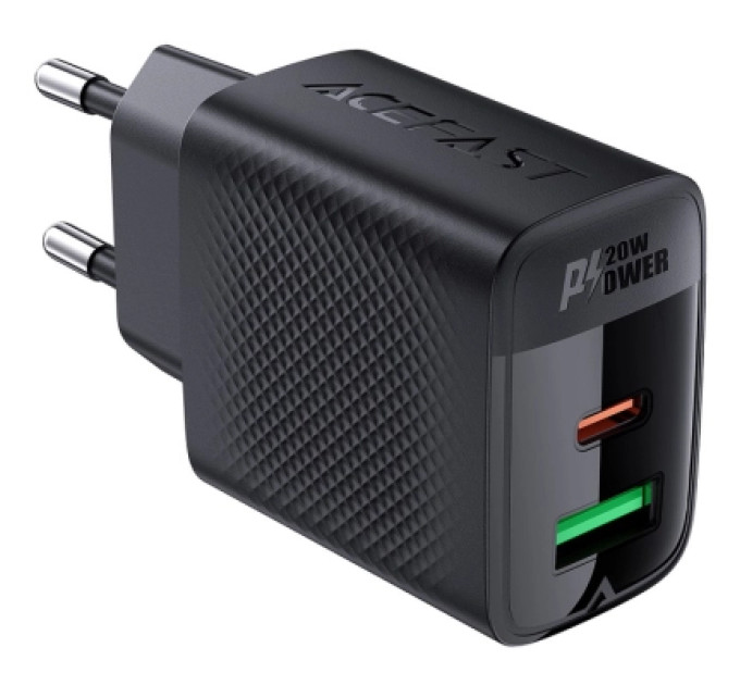 Acefast Зарядний пристрій Acefast A78 1xUSB-C PD20W + 1xUSB-A GaN Black (6974316283256)