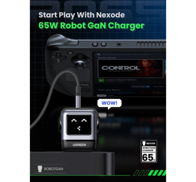 Ugreen Зарядний пристрій Ugreen 1xUSB + 2xUSB-C 65W GaN CD361 gray (25685B)