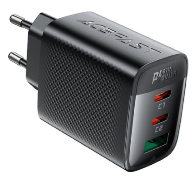 Acefast Зарядний пристрій Acefast 2xUSB-C + 1xUSB 67W GaN black (6974316284048)