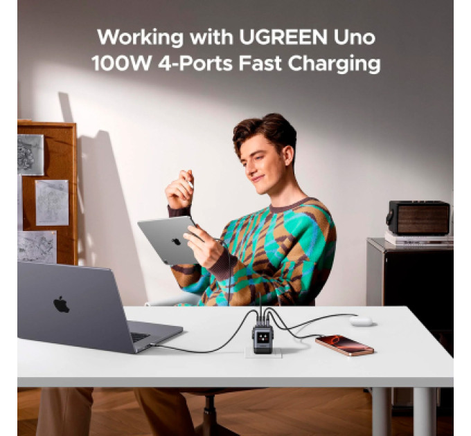 Ugreen Зарядний пристрій Ugreen 1xUSB + 3xUSB-C GaN 100W Robot X688 gray (45515B)