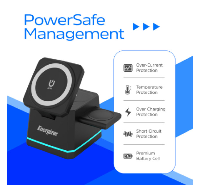 Energizer Зарядний пристрій Energizer 15W 3-in-1 magnetic wireless black (WCP307)