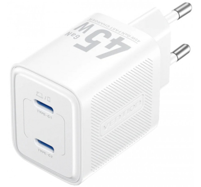 Vention Зарядний пристрій VENTION 2xUSB-C PD45W GaN white (FEFW0-EU)