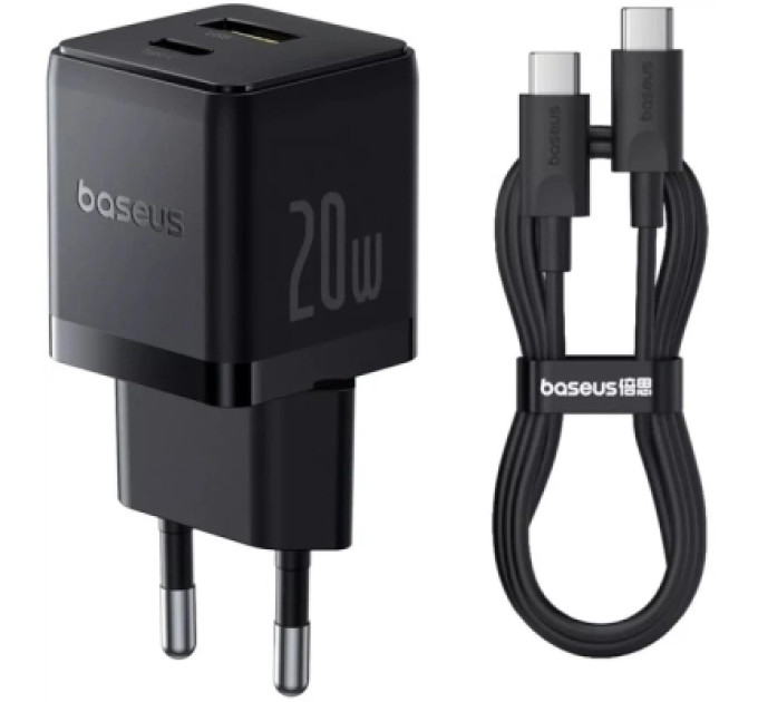 Baseus Зарядний пристрій Baseus 1xUSB-C PD20W + 1xUSB + cable USB-C to USB-C white (P10111608113-01)