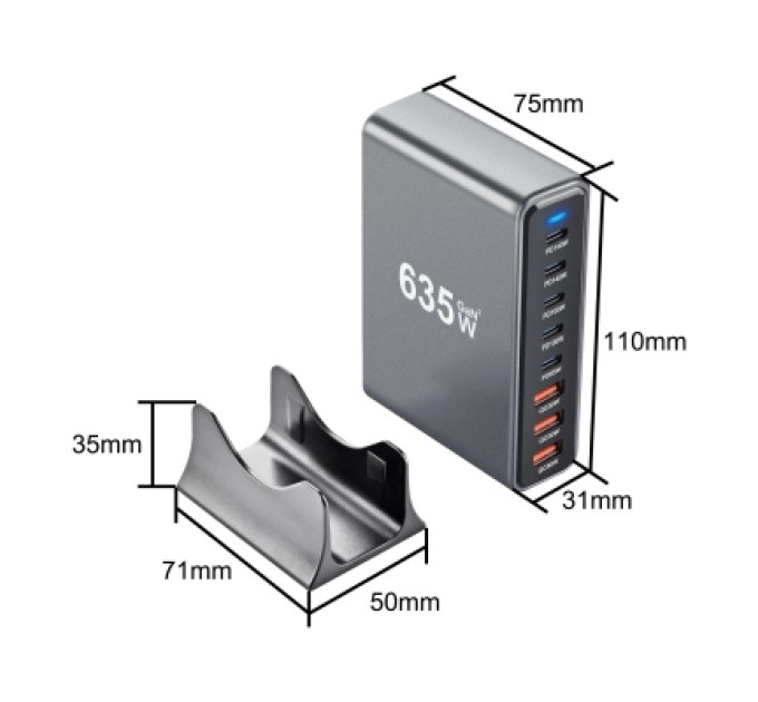XoKo Зарядний пристрій XoKo 2xUSB-C PD3.1 140W + 2xUSB-C PD100W + 1xUSB-C PD65W + 3xUSB QC30W GaN (QC-600)