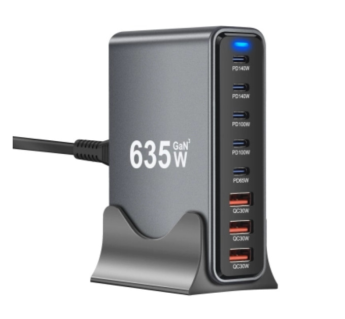 XoKo Зарядний пристрій XoKo 2xUSB-C PD3.1 140W + 2xUSB-C PD100W + 1xUSB-C PD65W + 3xUSB QC30W GaN (QC-600)