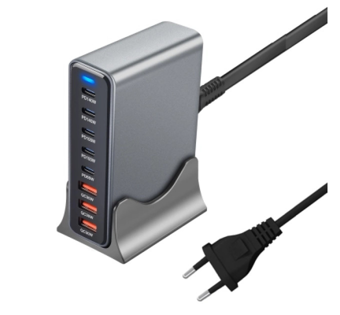 XoKo Зарядний пристрій XoKo 2xUSB-C PD3.1 140W + 2xUSB-C PD100W + 1xUSB-C PD65W + 3xUSB QC30W GaN (QC-600)