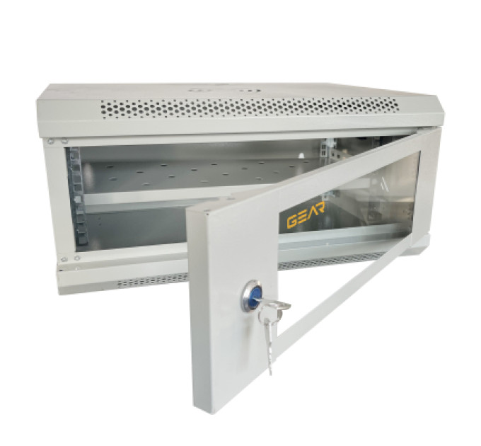 GEAR Шафа настінна GEAR 4U 19" 600x600x240 мм, + полка 19", grey (GWMSN-4U-600-600G)