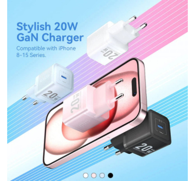 Vention Зарядний пристрій Vention 1xUSB-C PD20W GaN + cable USB-C to USB-C black (TZ-FEPB0-EU-01)