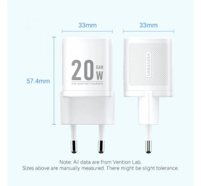 Vention Зарядний пристрій Vention 1xUSB-C PD20W GaN + cable USB-C to USB-C white (TZ-FEPW0-EU-01)