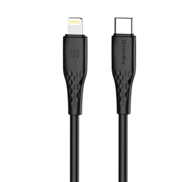Дата кабель USB-C to Lightning 1.0m PD30W textured PVC black ColorWay (CW-CBPDCL094-BK)