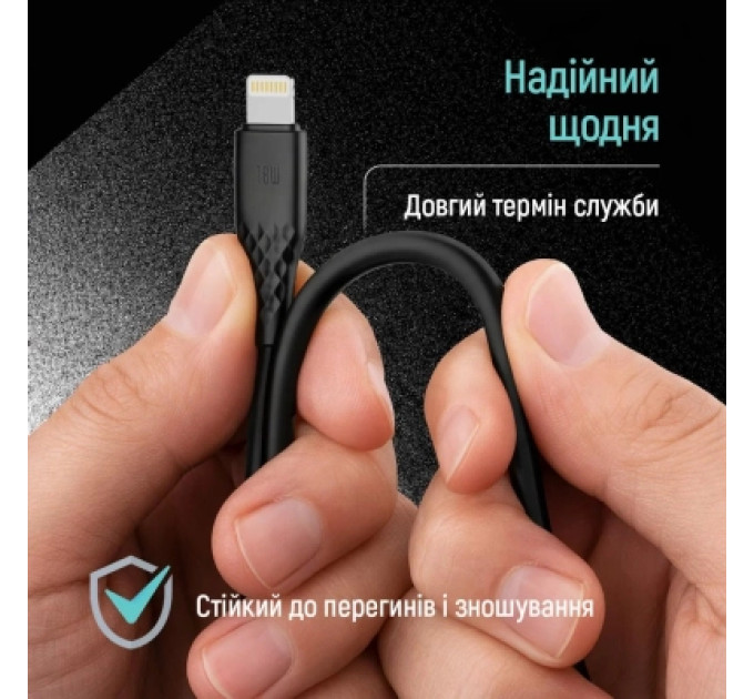 Дата кабель USB-C to Lightning 1.0m PD30W textured PVC black ColorWay (CW-CBPDCL094-BK)
